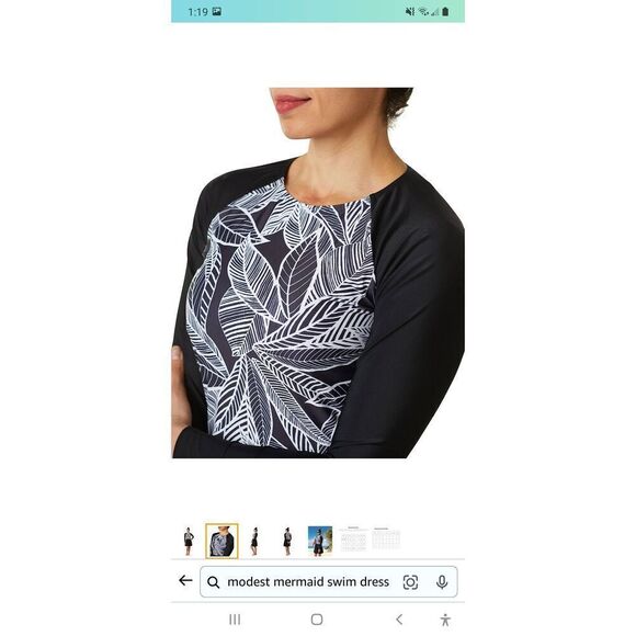 New Size 8 Modest Mermaid Monochrome Modest Swim Dress SPF50+ Black White NWOT - Picture 3 of 10